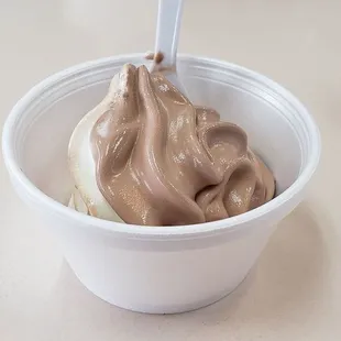 Small chocolate vanilla twist in a cup