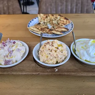 Trio Dips - the first here replaced the eggplant dip which they were out of. It was made of cod eggs and TO DIE FOR.