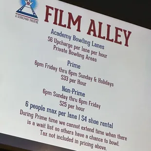 Film Alley Bowling Pricing