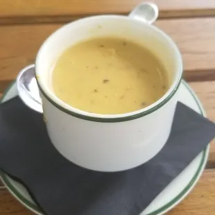 Thimble of corn and crawfish bisque