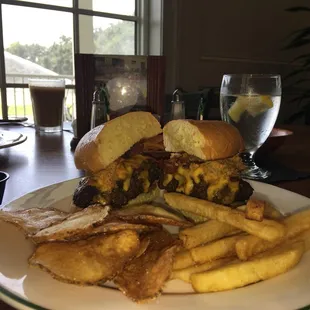 Hickory burger and fries/homemade chips. Lunch w/a view!