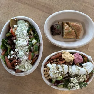 Balsamic Chicken Bowls and three different flavors of their baklava