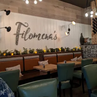 Inside seating is very cute (no patio) and I love the color scheme