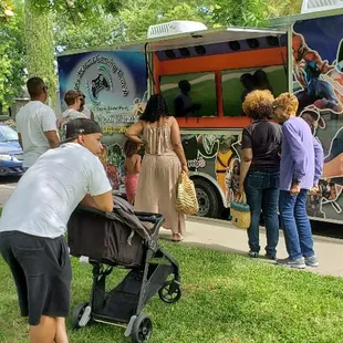 Out side video game truck busy with players