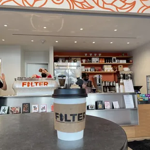 a coffee cup on a table