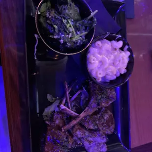 Lamb chops and my sister had steak and salad..