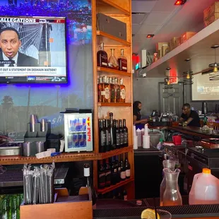 a television in a restaurant