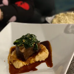 Parmesan risotto, short ribs and crab.