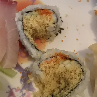 The Crunchy Shrimp roll with saw dust. Don&apos;t get this, better yet don&apos;t eat here at all!!!