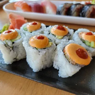 a variety of sushi rolls