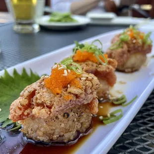 Crispy rice with spicy tuna on top