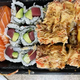 Salmon and Yellow Tail Roll. And something incredible, but unknown.