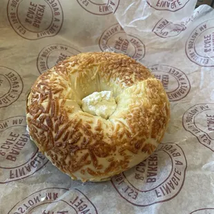 Asiago bagel with plain cream cheese