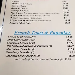 Breakfast menu