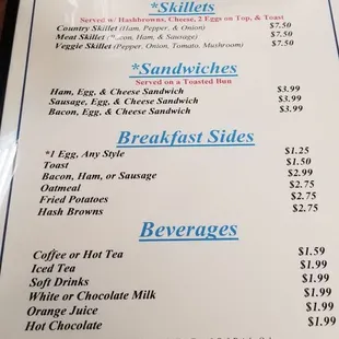 Breakfast menu