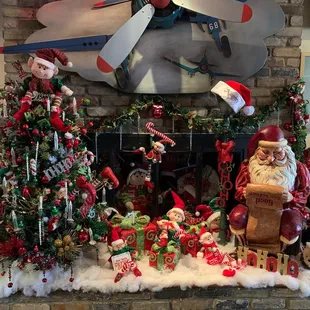 Fireplace setting for the holidays.