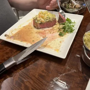 Initial serving of a "well" steak..