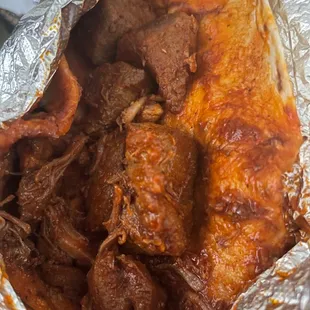 Pork with red sauce made from  cascabel chilis