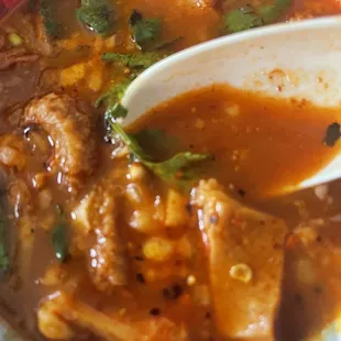 1/5 of my large menudo. Delicious flavor, filled with well trimmed tripe. add that red hot sauce to make it burn twice! 2x in 2weeks.