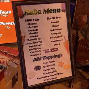 Boba Menu as of 5/2024