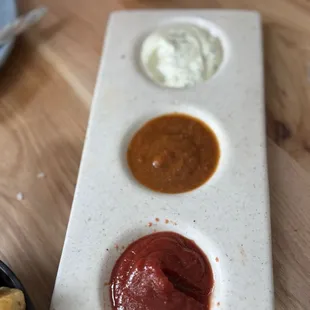 The homemade ketchup, pineapple and ranch dressing