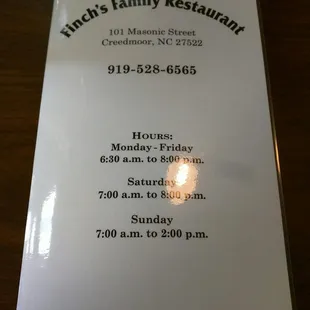 New menus! Complete with website address.