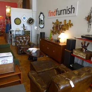 Loving this stylish and cozy "den" set-up in the shop right now.