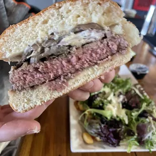 Mushroom and Swiss burger cooked perfectly.