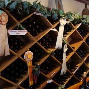 a display of wine bottles
