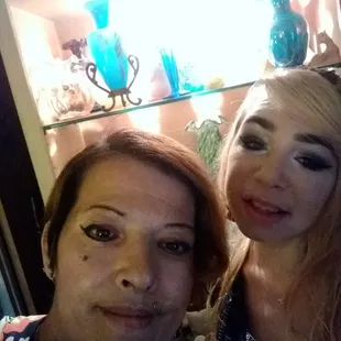 Caitlyn and I, our selfie taken in front of my "FENTON GLASS". I absolutely love it!!!!!