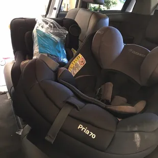 Car seats stacked randomly