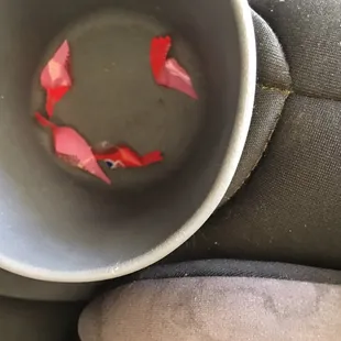 Trash still in cup holders.