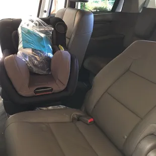 Car seat was removed but area not cleaned. I expected car to be clean and for the car seats to be reinstalled. So disappointed.