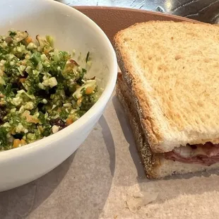 Pastrami Ruben with Kale and Broccoli Salad