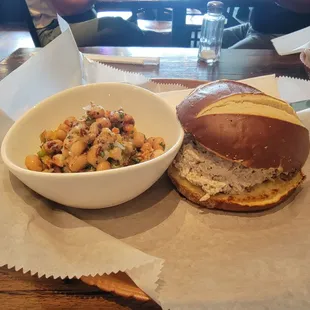 Chicken salad sandwich and black-eyed pea salad