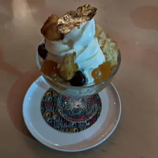 02/28/24 PINEAPPLE UPSIDE DOWN SUNDAE - greek yogurt soft serve, pineapple upside down cake flavors