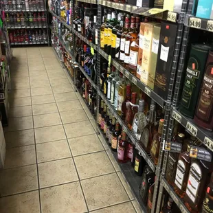 shelves of liquor in a store