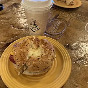 Breakfast sandwich with egg, cheddar and turkey bacon!