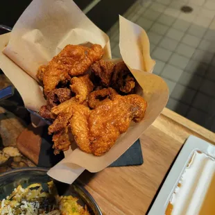 Fried chicken skin and honey heat sauce