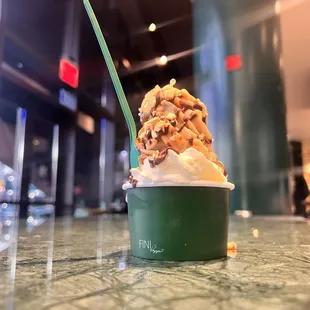 an ice cream sundae on a table