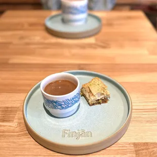 Turkish Coffee and Pistacho Baklawa.