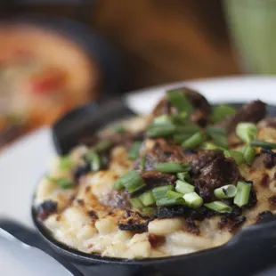 Our Mac n&apos; 3 Cheese with Carne Asada