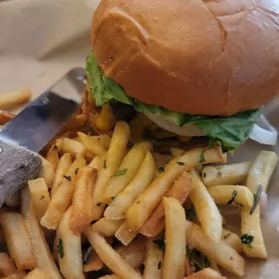 Finley burger with truffle fries