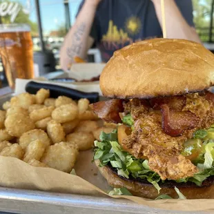 a chicken sandwich and fries