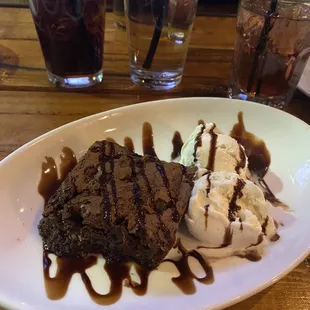 Warm brownie and ice cream