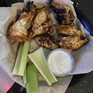 Charred chicken wings, always an excellent choice!