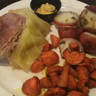 Corned beef and cabbage on St. Pat's Day.  Corned beef was overcooked, dry, thin cut, skimpy, cold.
