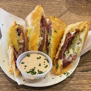 Reuben egg rolls