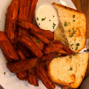 Sweet potato fries, grilled cheese
