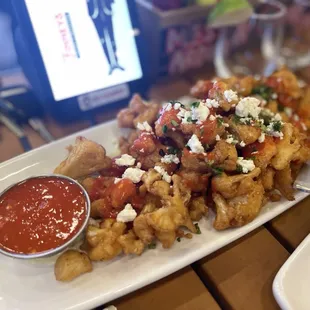 Buffalo cauliflower with blue cheese crumbles